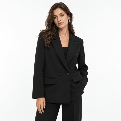 Women's Black Double-Breasted Tailored Blazer with Notch Lapels - Labchaparro