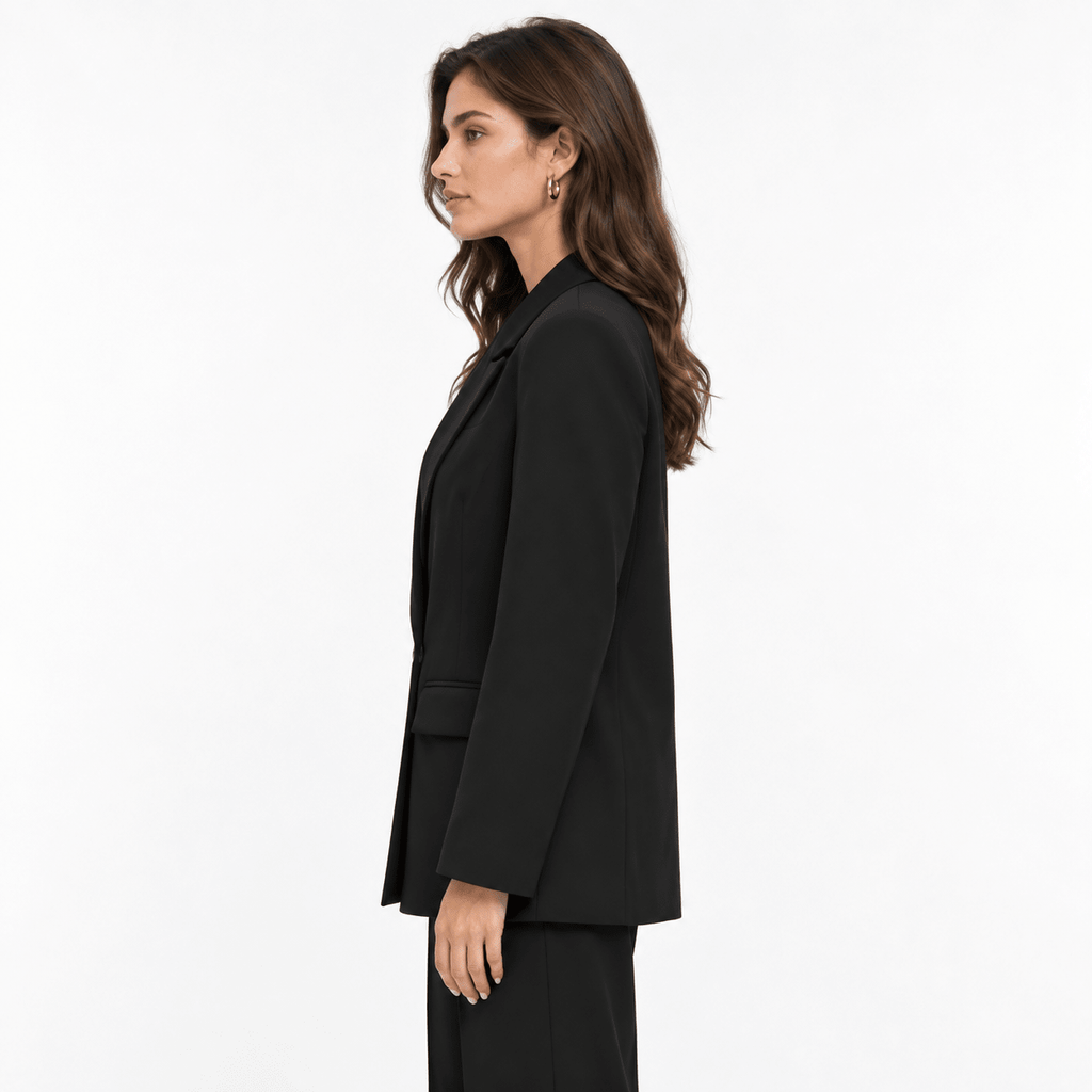 Women's Black Double-Breasted Tailored Blazer with Notch Lapels - Labchaparro