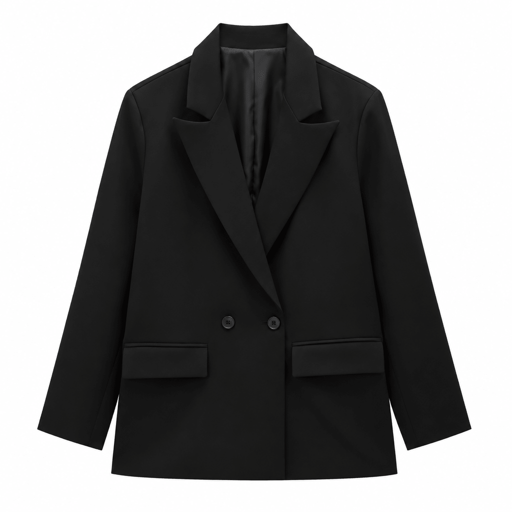 Women's Black Double-Breasted Tailored Blazer with Notch Lapels - Labchaparro