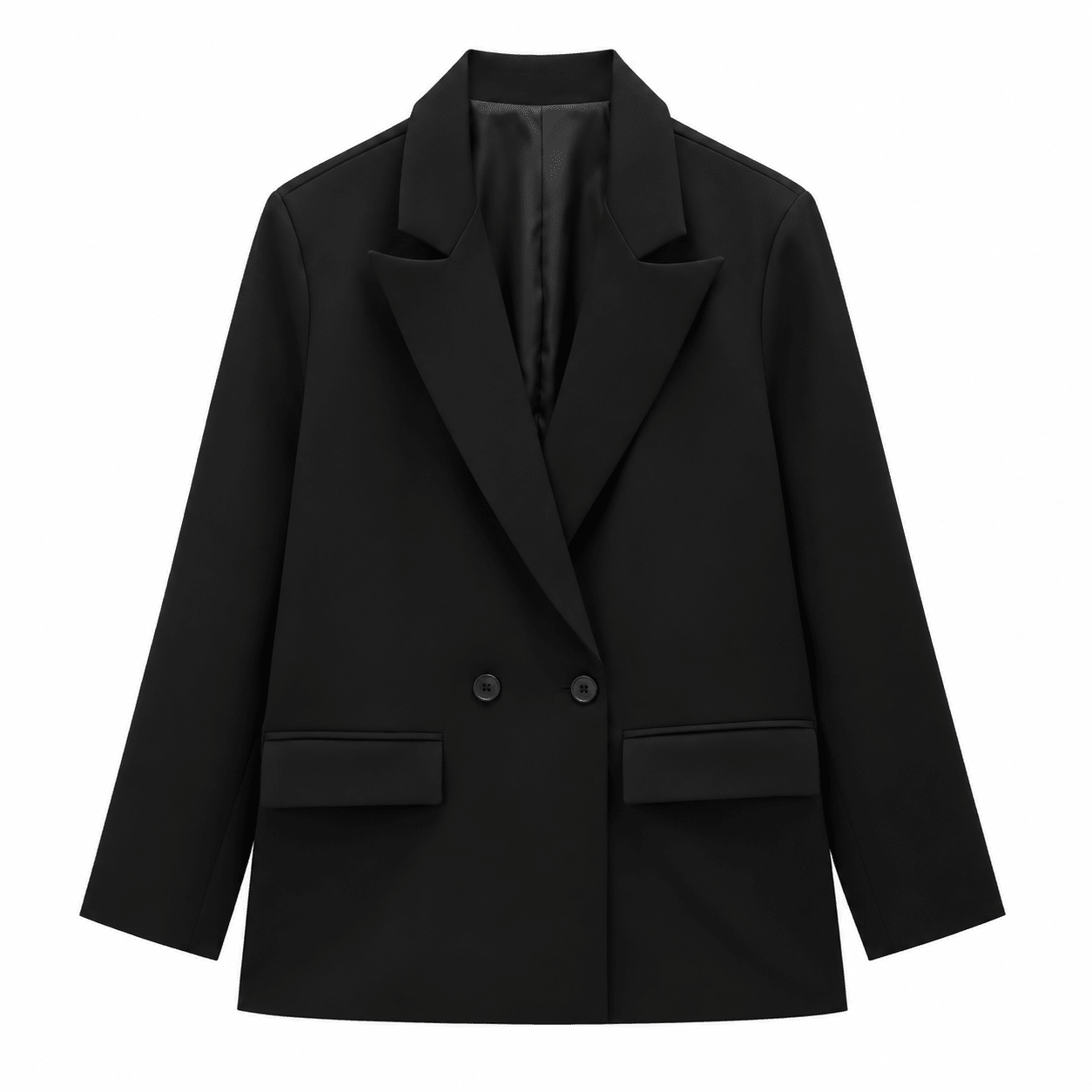 Women's Black Double-Breasted Tailored Blazer with Notch Lapels - Labchaparro