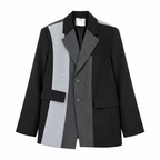 Women's Black & Grey Colorblock Pinstripe Blazer with Notch Lapels - Labchaparro