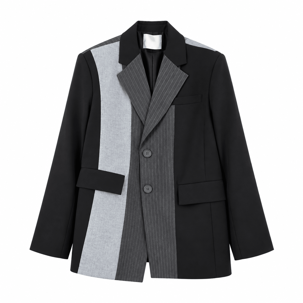 Women's Black & Grey Colorblock Pinstripe Blazer with Notch Lapels - Labchaparro
