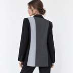 Women's Black & Grey Colorblock Pinstripe Blazer with Notch Lapels - Labchaparro
