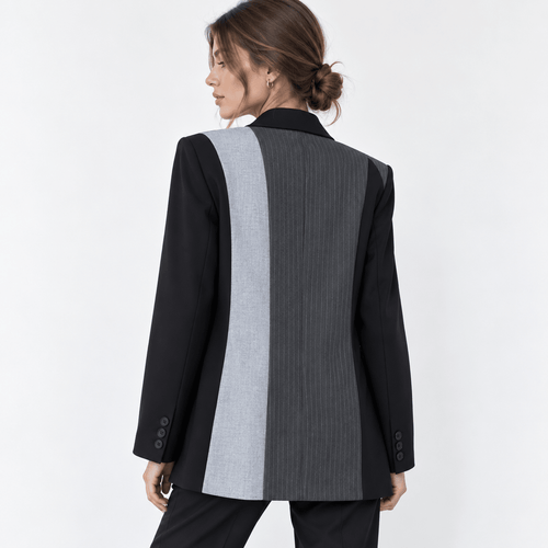 Women's Black & Grey Colorblock Pinstripe Blazer with Notch Lapels - Labchaparro
