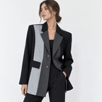 Women's Black & Grey Colorblock Pinstripe Blazer with Notch Lapels - Labchaparro