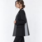 Women's Black & Grey Colorblock Pinstripe Blazer with Notch Lapels - Labchaparro