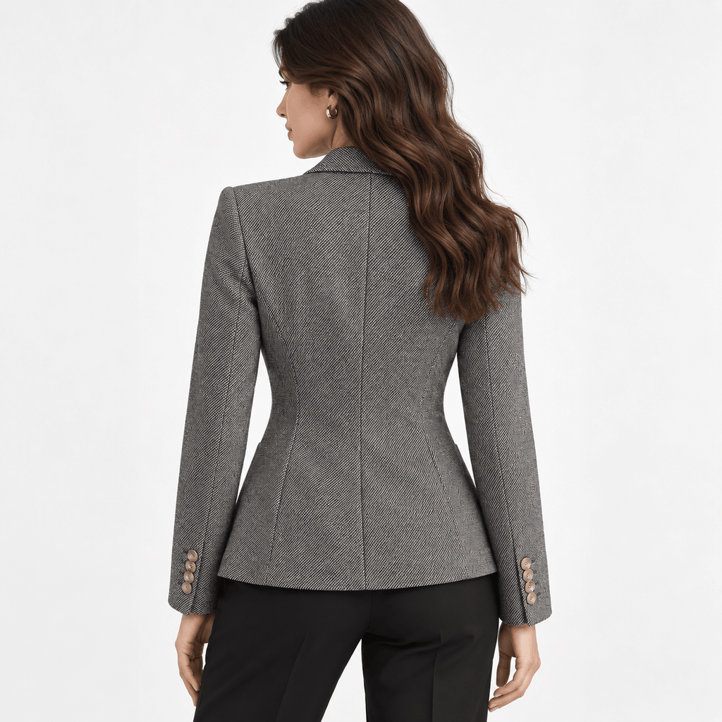 Women's Grey Tailored Single-Breasted Blazer with Notch Lapels - Labchaparro