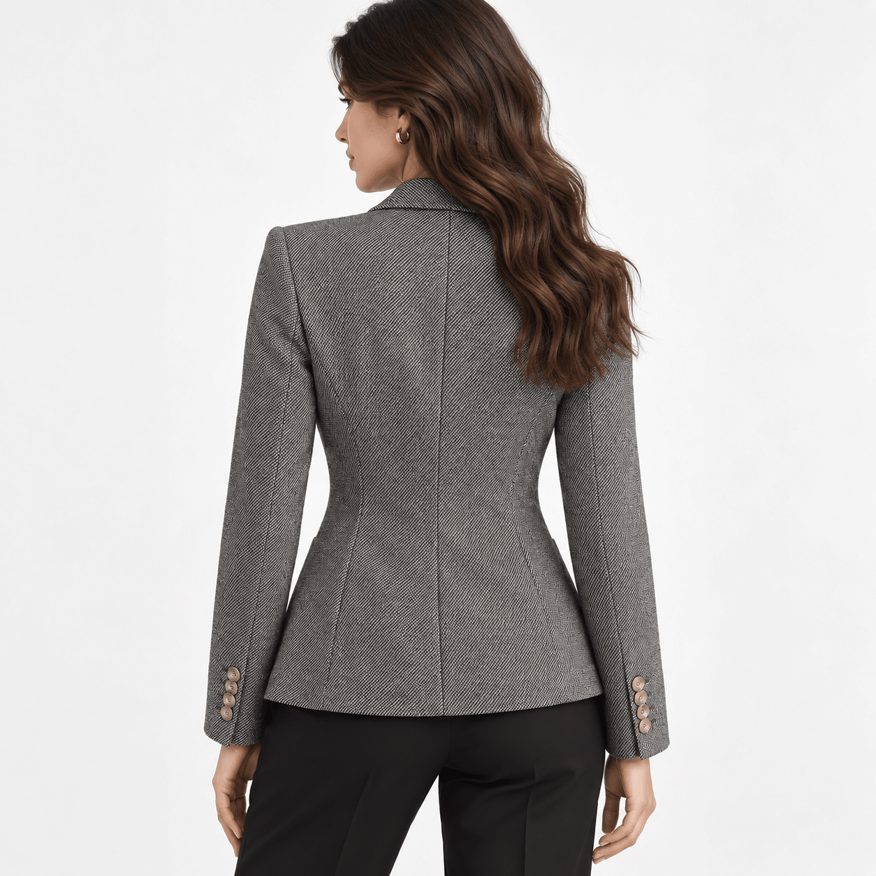 Women's Grey Tailored Single-Breasted Blazer with Notch Lapels - Labchaparro