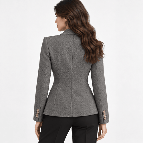 Women's Grey Tailored Single-Breasted Blazer with Notch Lapels - Labchaparro
