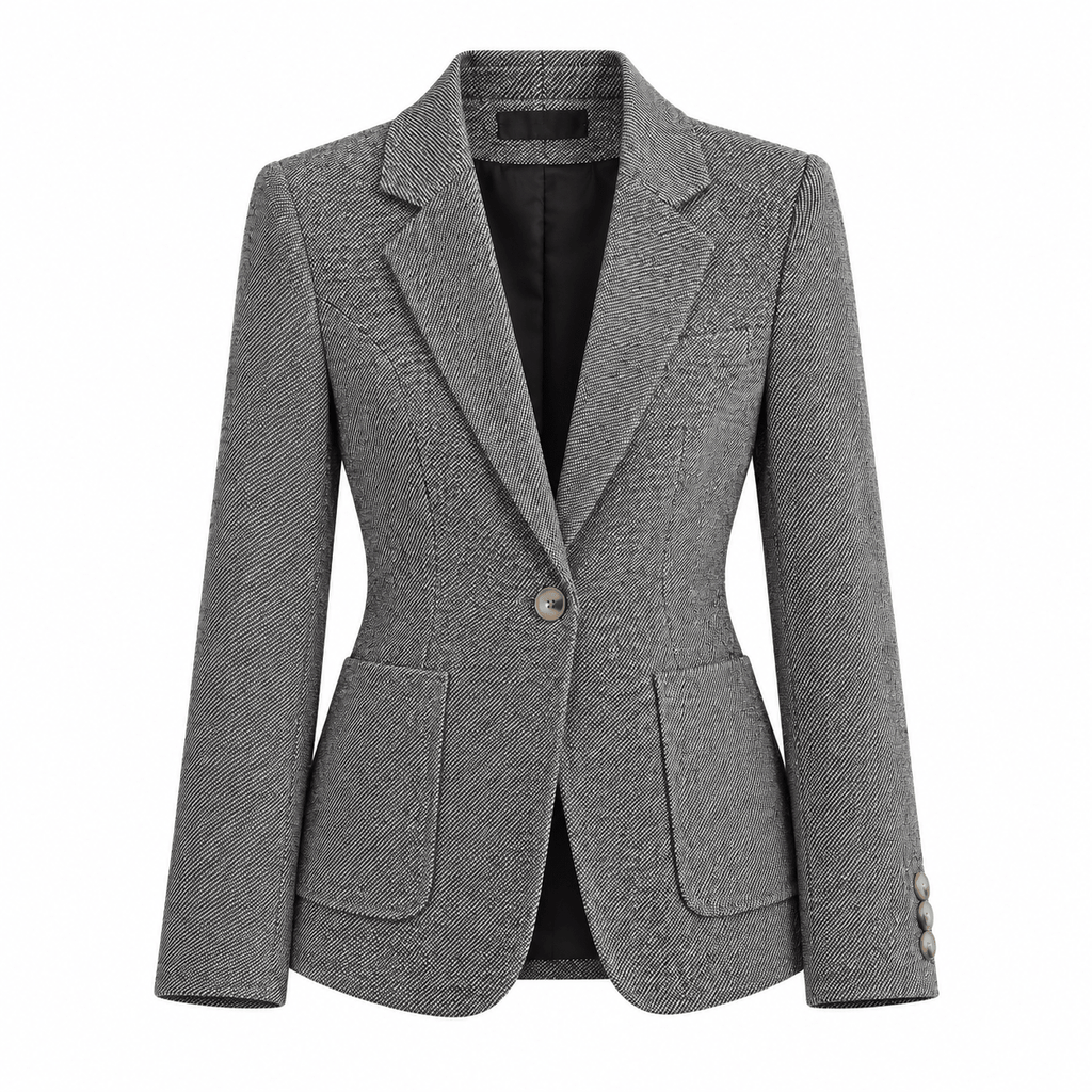 Women's Grey Tailored Single-Breasted Blazer with Notch Lapels - Labchaparro