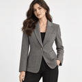 Women's Grey Tailored Single-Breasted Blazer with Notch Lapels - Labchaparro