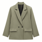 Women's Sage Green Double-Breasted Tailored Blazer with Notch Lapels - Labchaparro