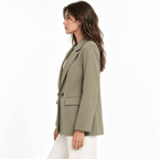 Women's Sage Green Double-Breasted Tailored Blazer with Notch Lapels - Labchaparro
