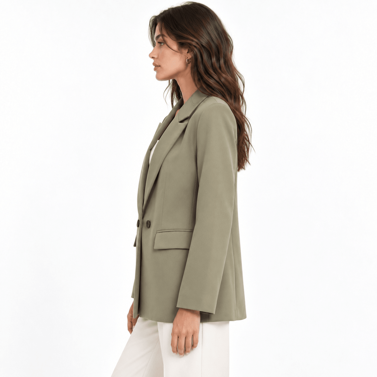 Women's Sage Green Double-Breasted Tailored Blazer with Notch Lapels - Labchaparro