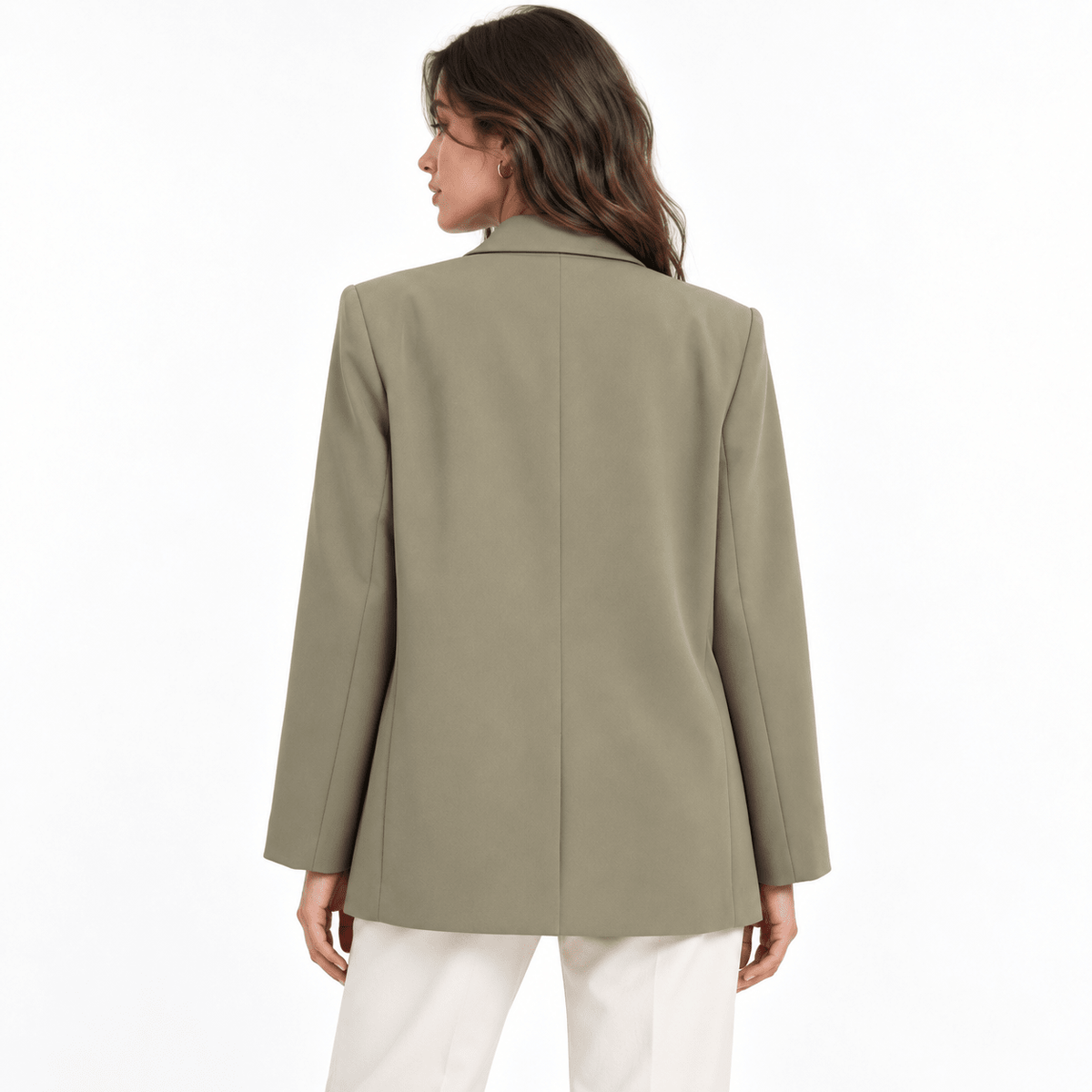 Women's Sage Green Double-Breasted Tailored Blazer with Notch Lapels - Labchaparro