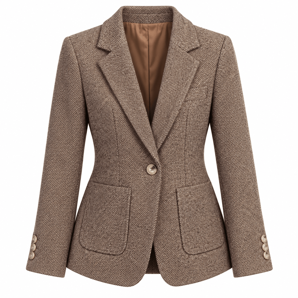 Women's Taupe Textured Single-Breasted Blazer with Notch Lapels - Labchaparro