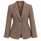 Women's Taupe Textured Single-Breasted Blazer with Notch Lapels - Labchaparro