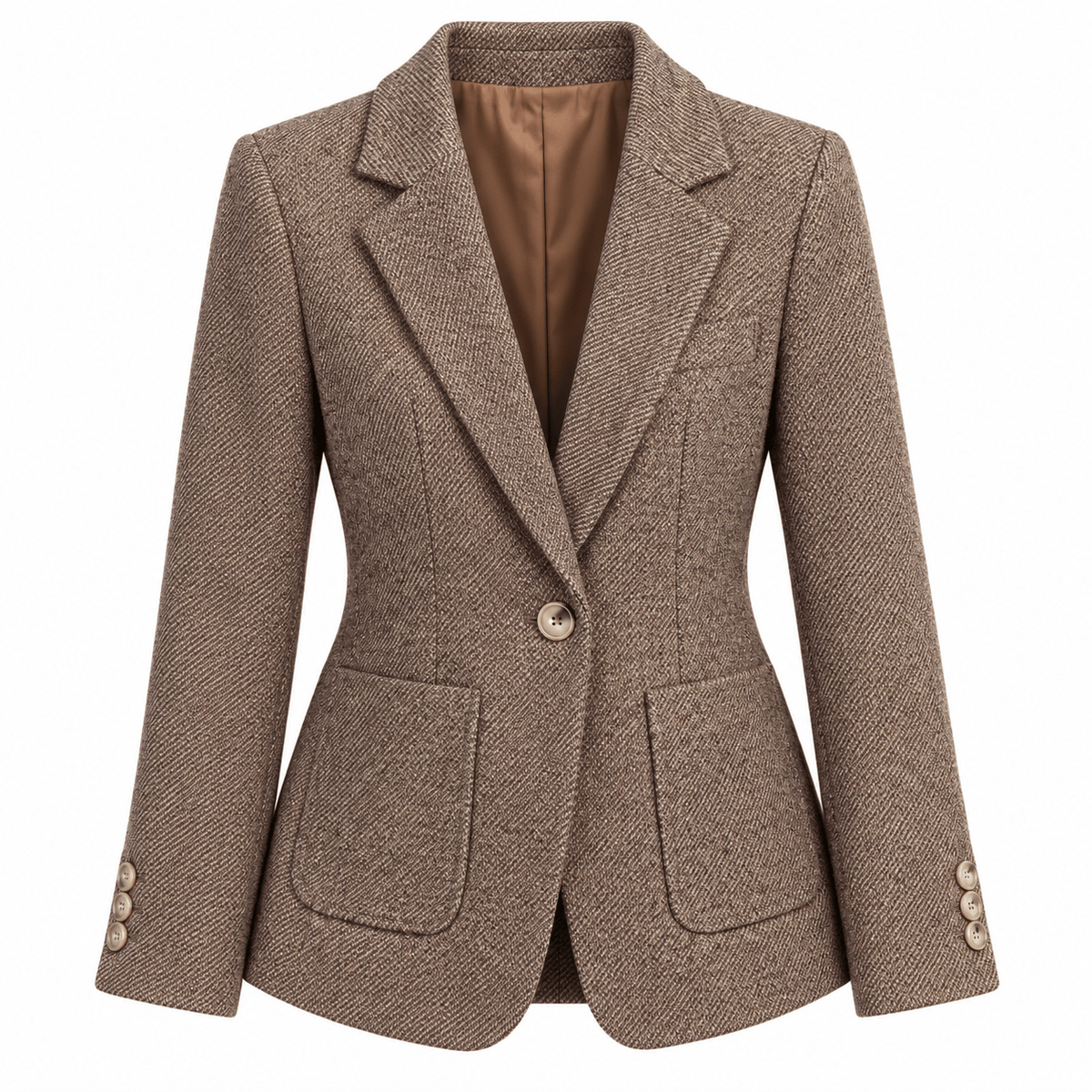 Women's Taupe Textured Single-Breasted Blazer with Notch Lapels - Labchaparro