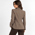 Women's Taupe Textured Single-Breasted Blazer with Notch Lapels - Labchaparro