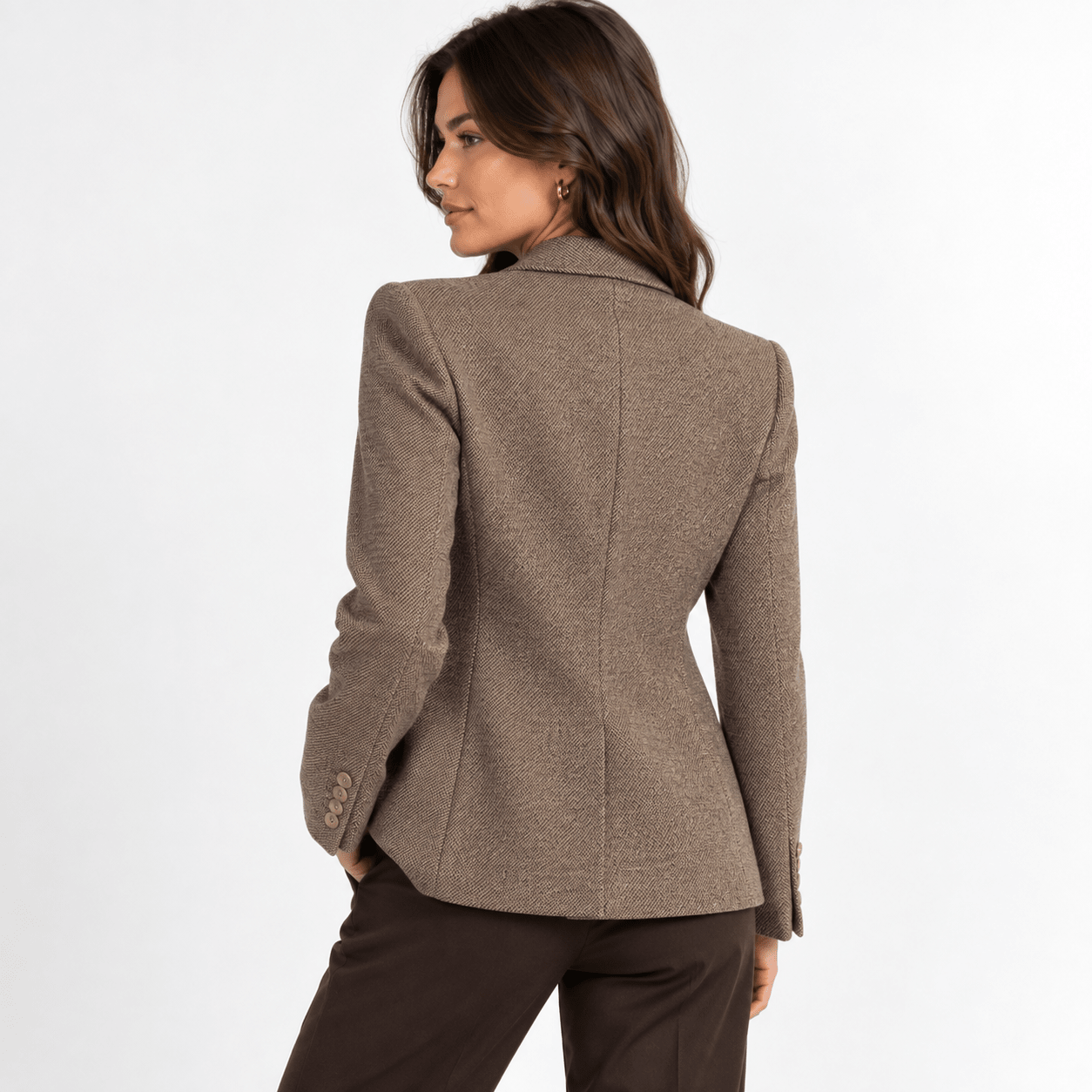 Women's Taupe Textured Single-Breasted Blazer with Notch Lapels - Labchaparro