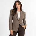 Women's Taupe Textured Single-Breasted Blazer with Notch Lapels - Labchaparro