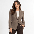 Women's Taupe Textured Single-Breasted Blazer with Notch Lapels - Labchaparro